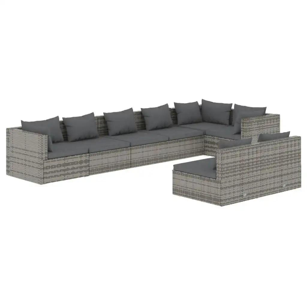 8 Piece Garden Lounge Set with Cushions Grey Poly Rattan 3102405