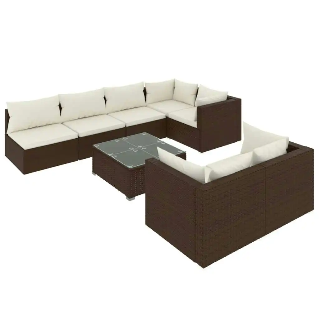 8 Piece Garden Lounge Set with Cushions Brown Poly Rattan 3102466