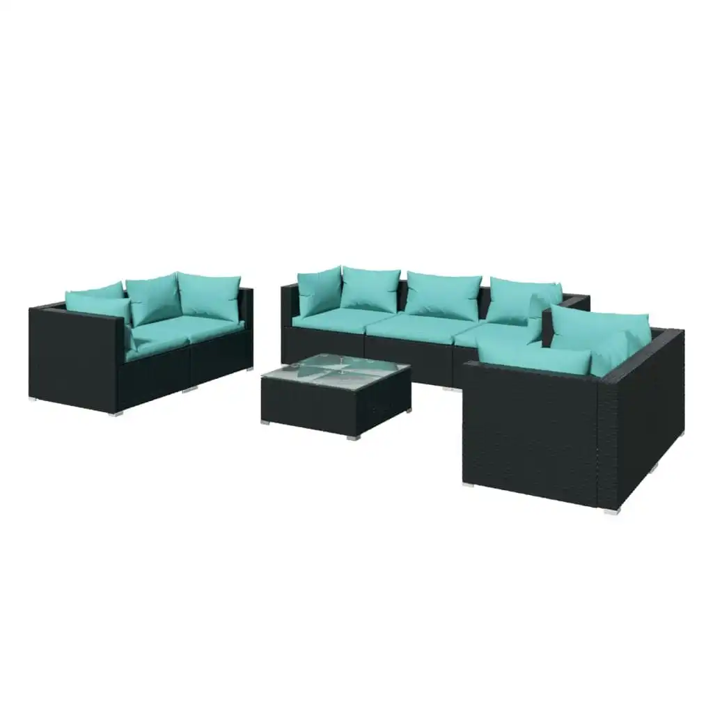 8 Piece Garden Lounge Set with Cushions Poly Rattan Black 3102273