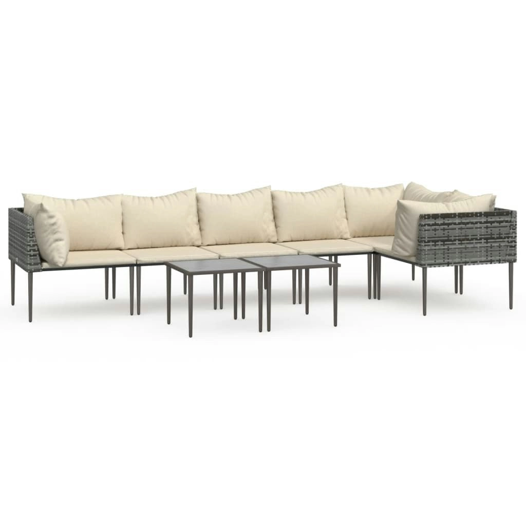 8 Piece Garden Lounge Set with Cushions Grey Poly Rattan 3186685