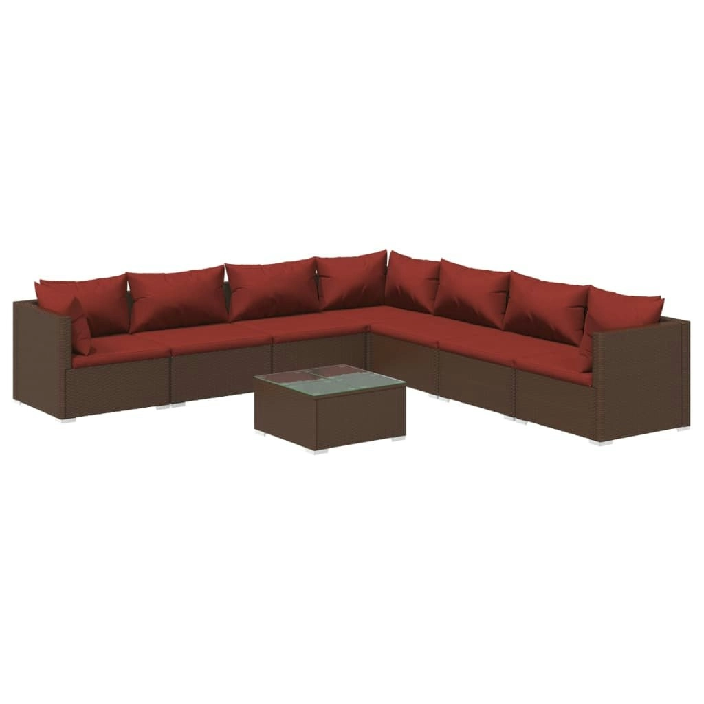 8 Piece Garden Lounge Set with Cushions Poly Rattan Brown 3101763