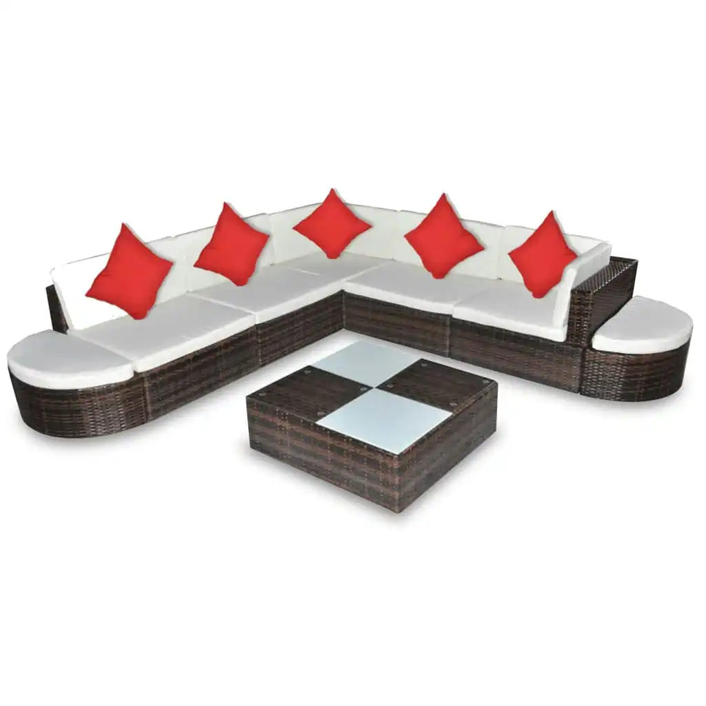 8 Piece Garden Lounge Set with Cushions Poly Rattan Brown 41266