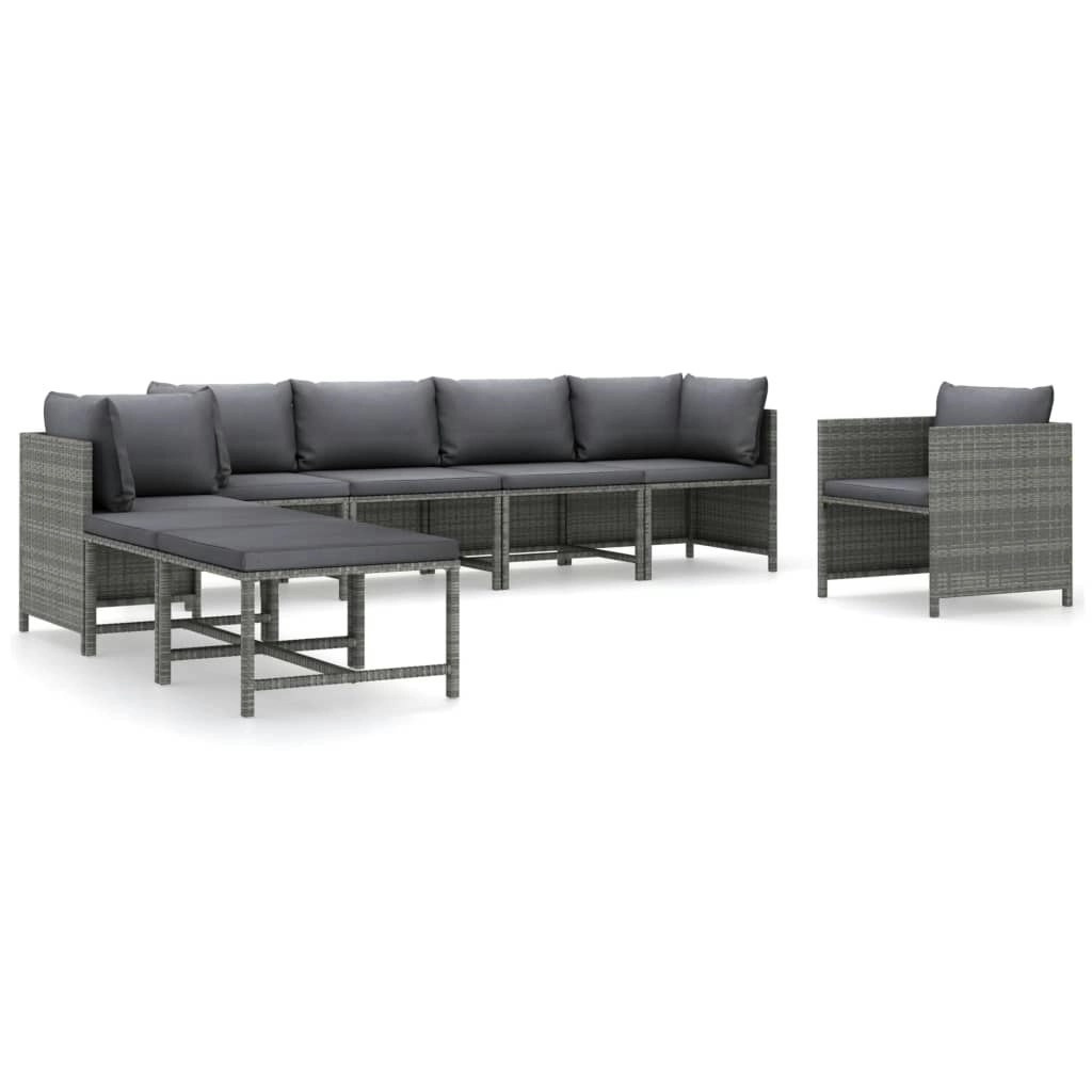 8 Piece Garden Lounge Set with Cushions Poly Rattan Grey 3059769