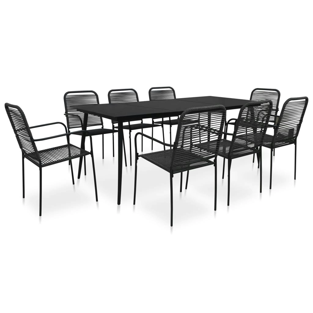 9 Piece Garden Dining Set Cotton Rope and Steel Black 3058280