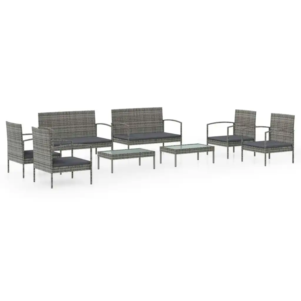 8 Piece Garden Lounge Set with Cushions Poly Rattan Grey 3095967