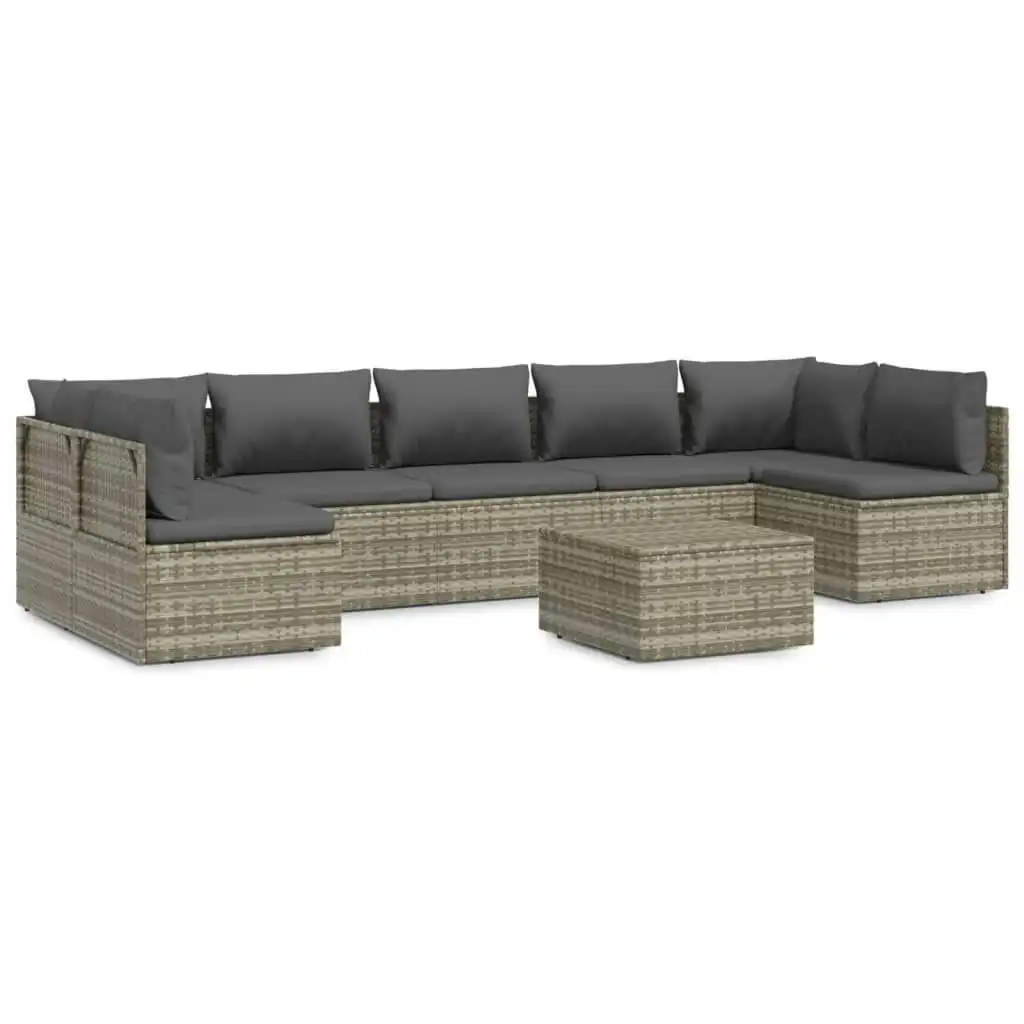 8 Piece Garden Lounge Set with Cushions Grey Poly Rattan 3157328