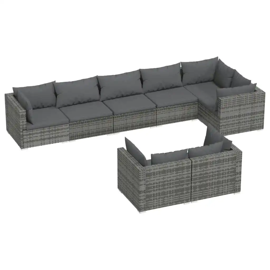 8 Piece Garden Lounge Set with Cushions Grey Poly Rattan 3102485