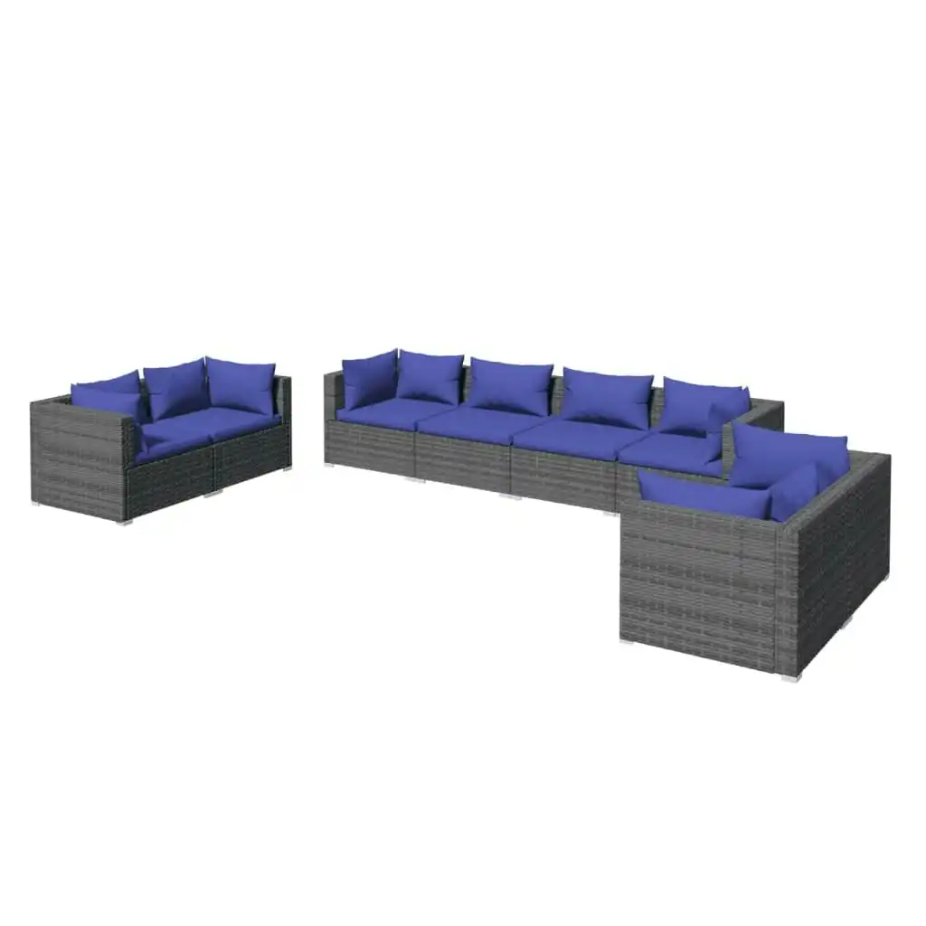 8 Piece Garden Lounge Set with Cushions Poly Rattan Grey 3102286