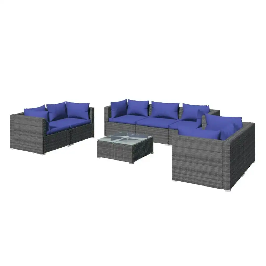 8 Piece Garden Lounge Set with Cushions Poly Rattan Grey 3102278