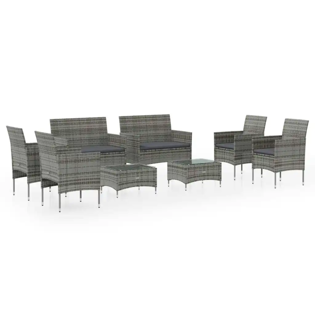 8 Piece Garden Lounge Set with Cushions Poly Rattan Grey 3095959