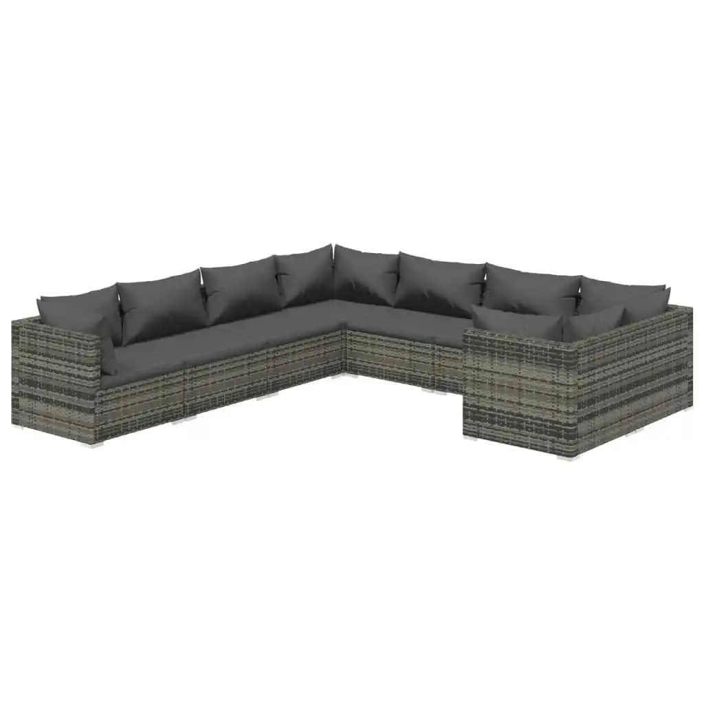 8 Piece Garden Lounge Set with Cushions Poly Rattan Grey 3102757