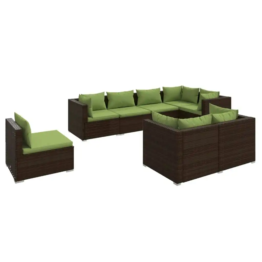 8 Piece Garden Lounge Set with Cushions Poly Rattan Brown 3102612