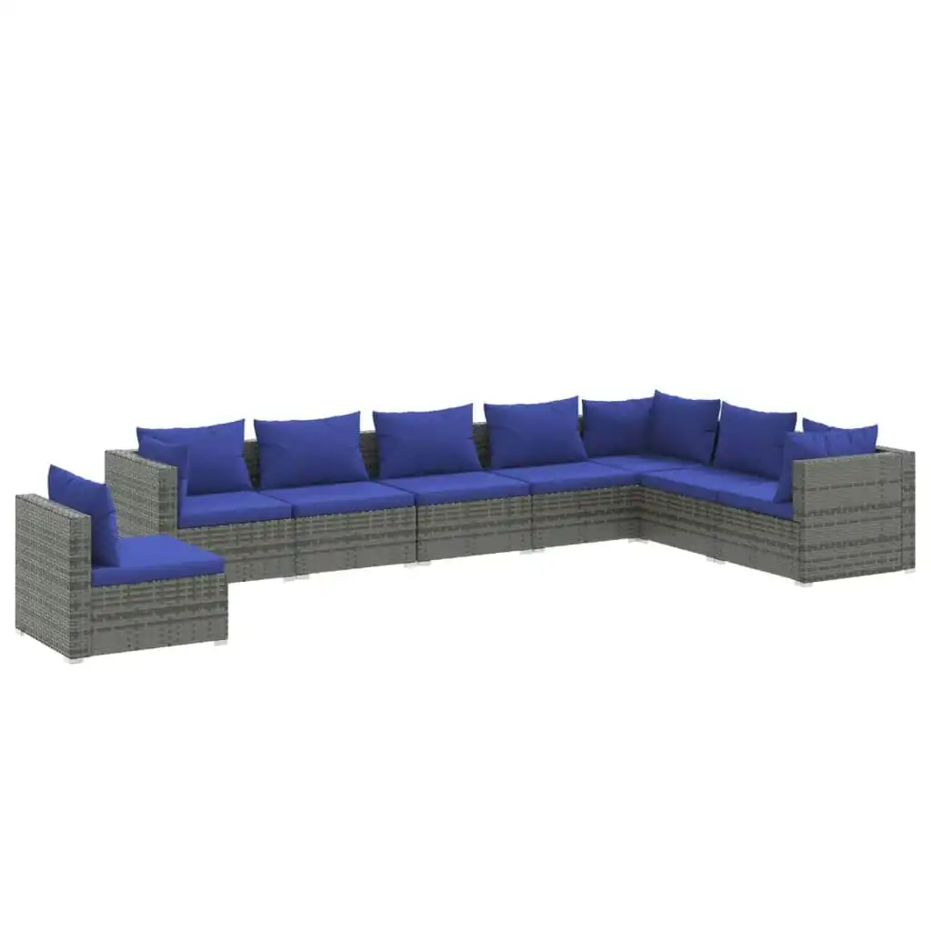 8 Piece Garden Lounge Set with Cushions Poly Rattan Grey 3102374