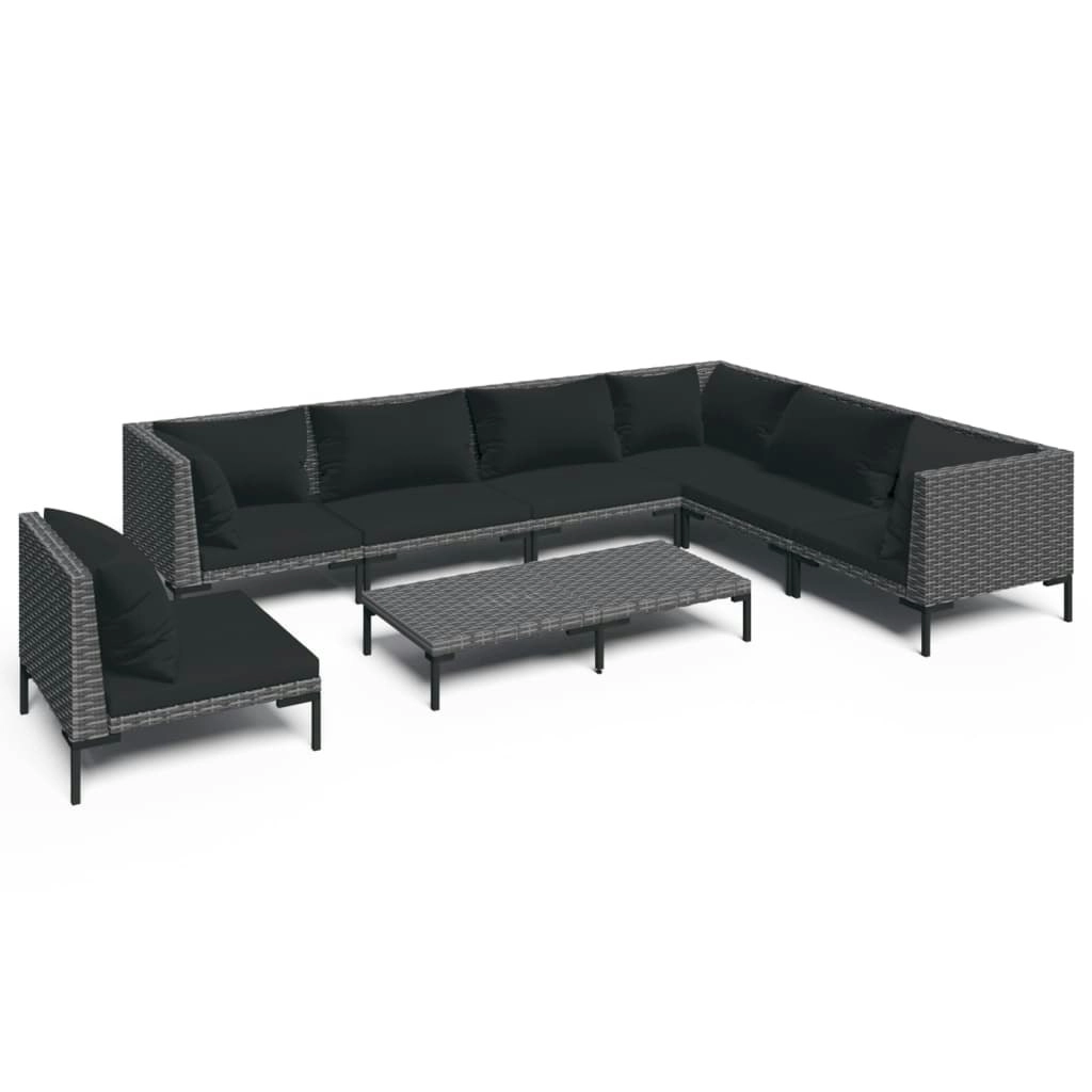 8 Piece Garden Lounge Set with Cushions Poly Rattan Dark Grey 3099857