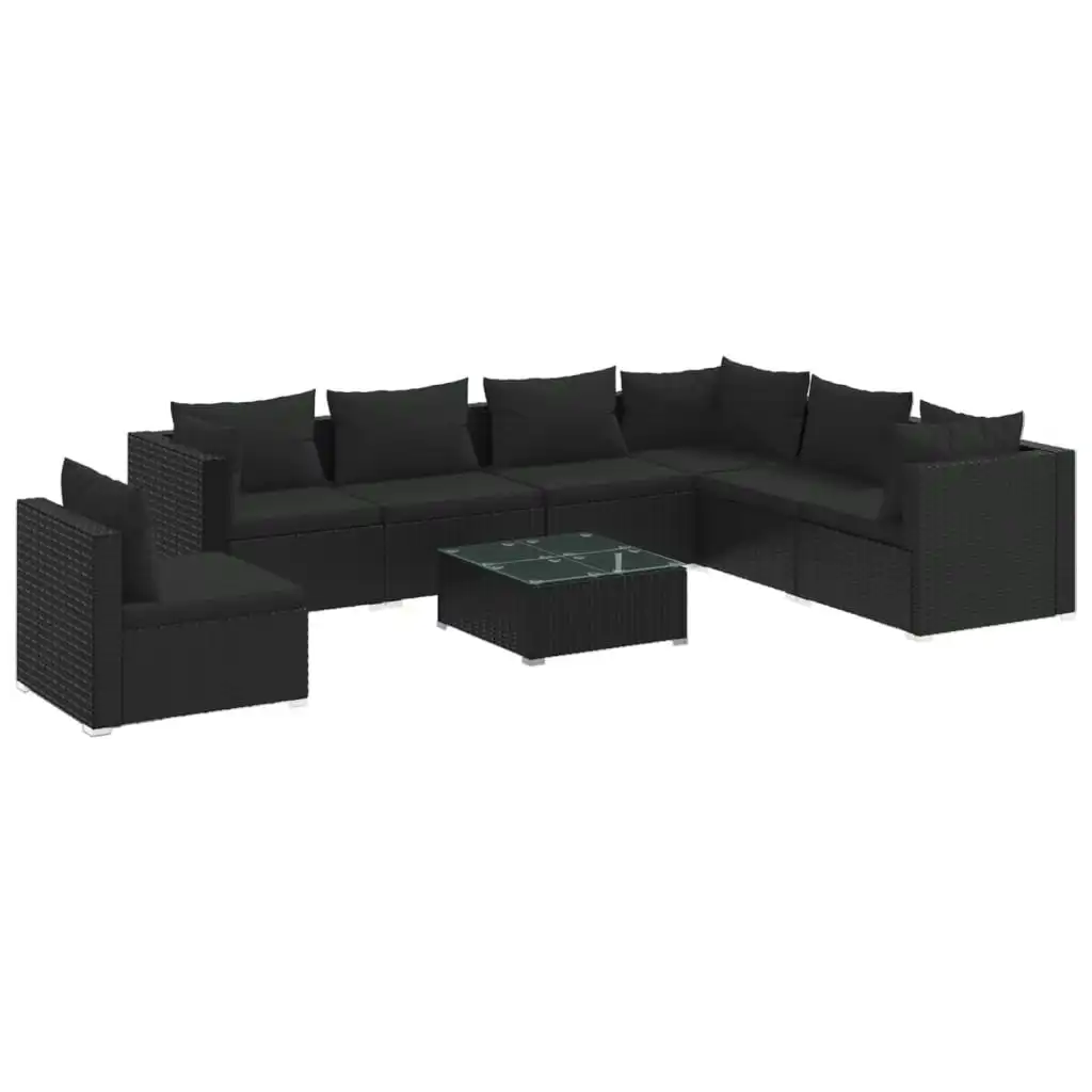 8 Piece Garden Lounge Set with Cushions Poly Rattan Black 3102360