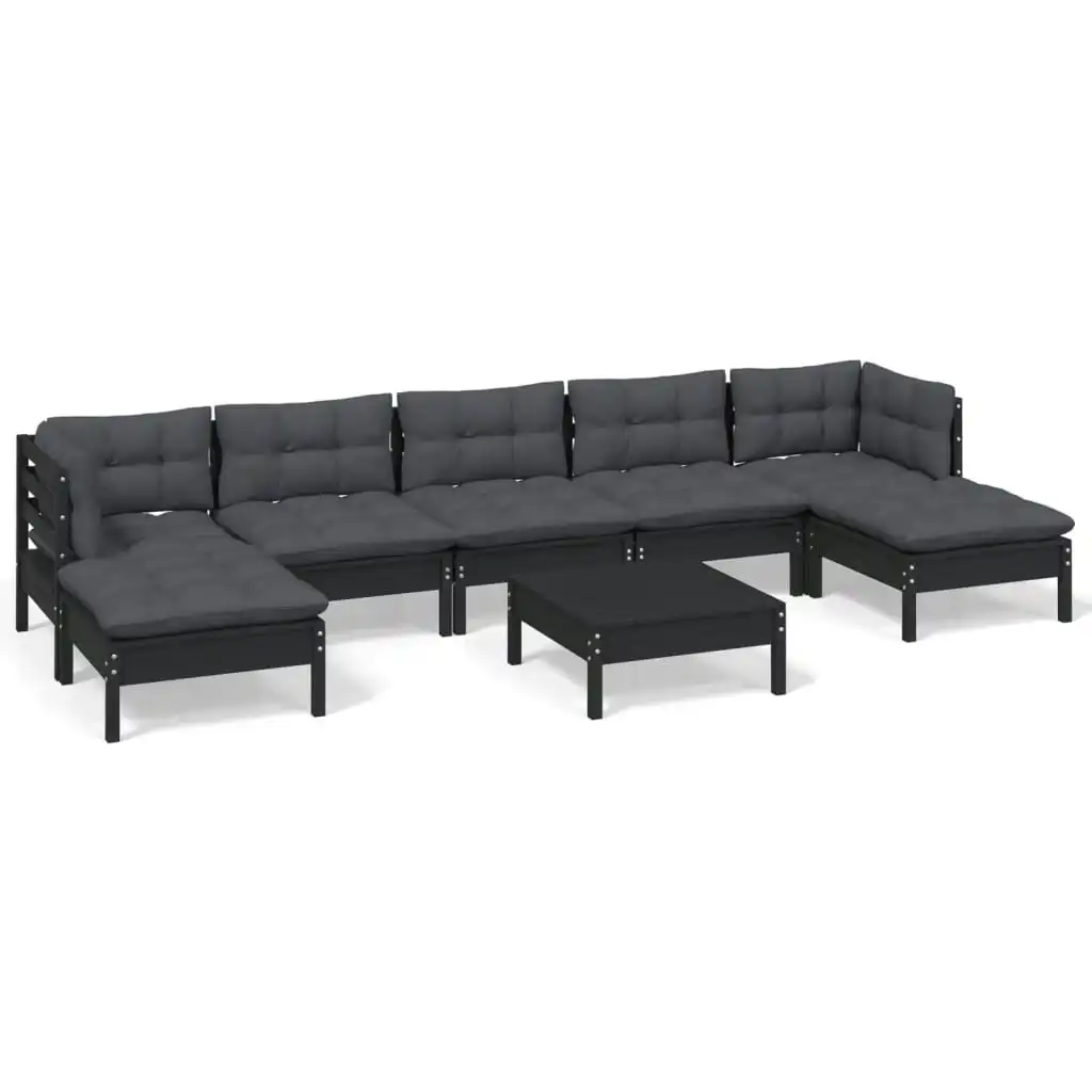 8 Piece Garden Lounge Set with Cushions Black Pinewood 3097101