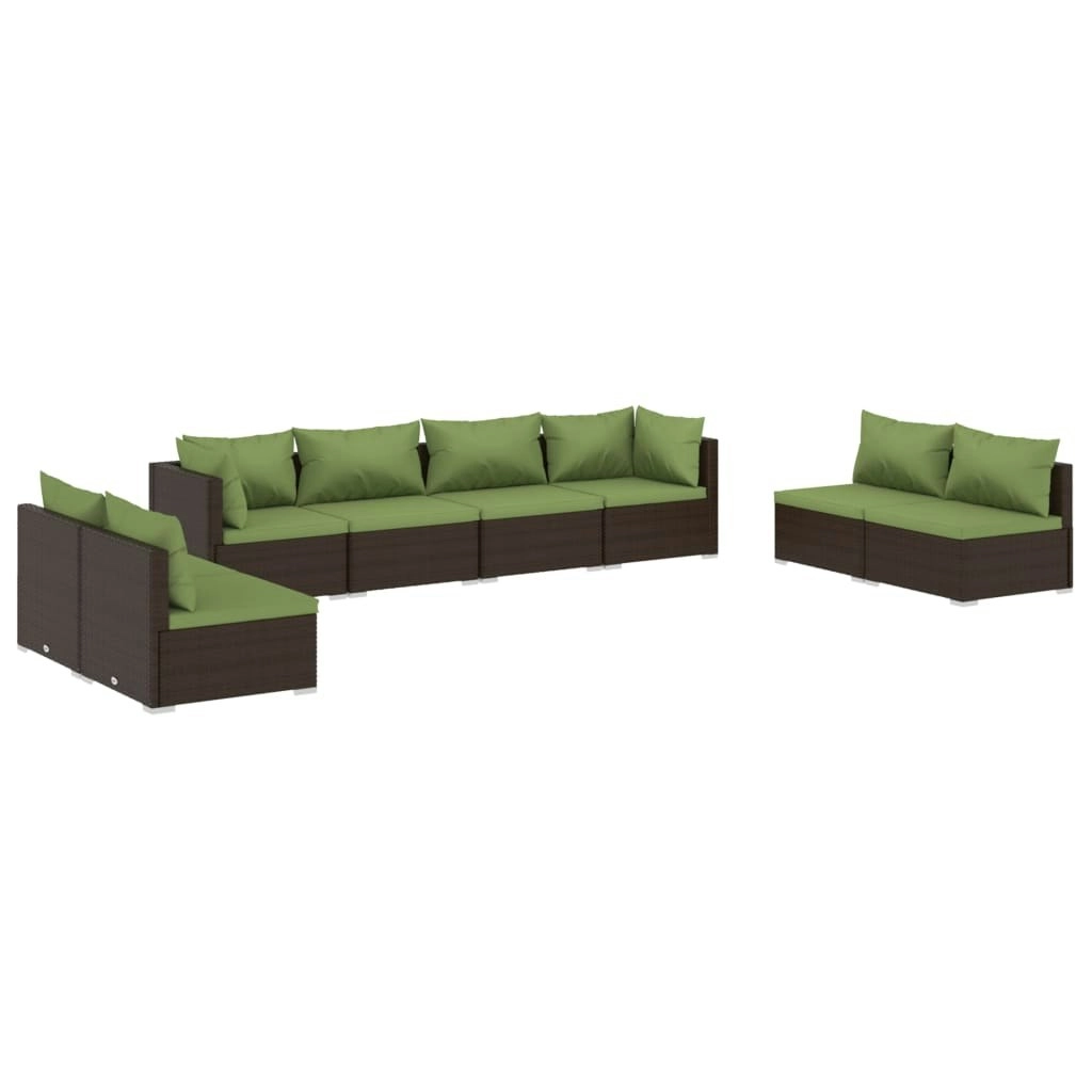 8 Piece Garden Lounge Set with Cushions Poly Rattan Brown 3102252