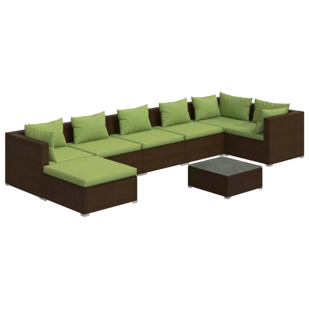 8 Piece Garden Lounge Set with Cushions Poly Rattan Brown 3101844