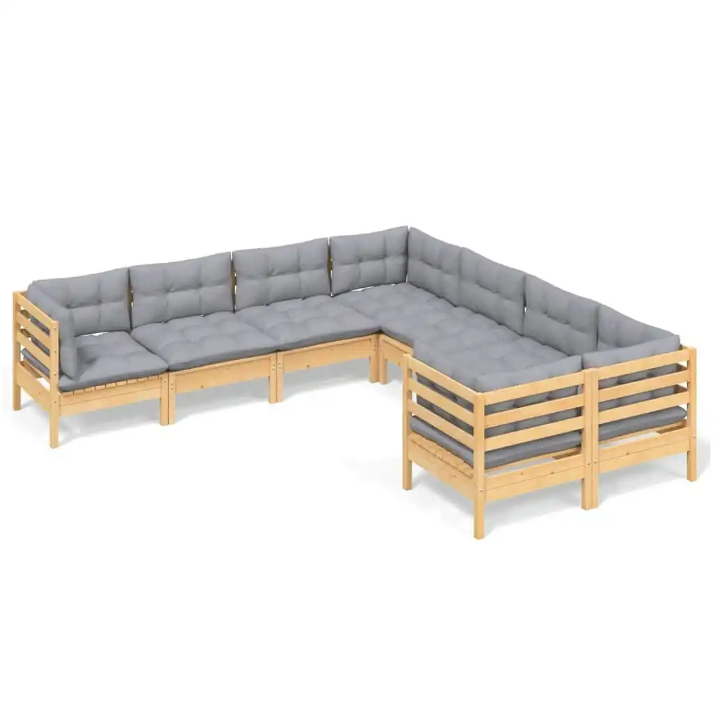 8 Piece Garden Lounge Set with Grey Cushions Solid Pinewood 3096970