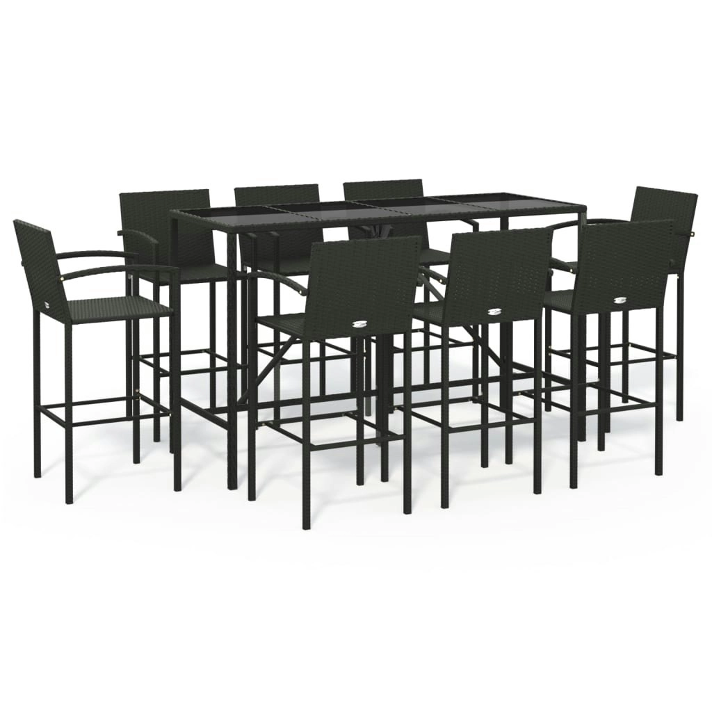 9 Piece Garden Bar Set Black Poly Rattan 3187660