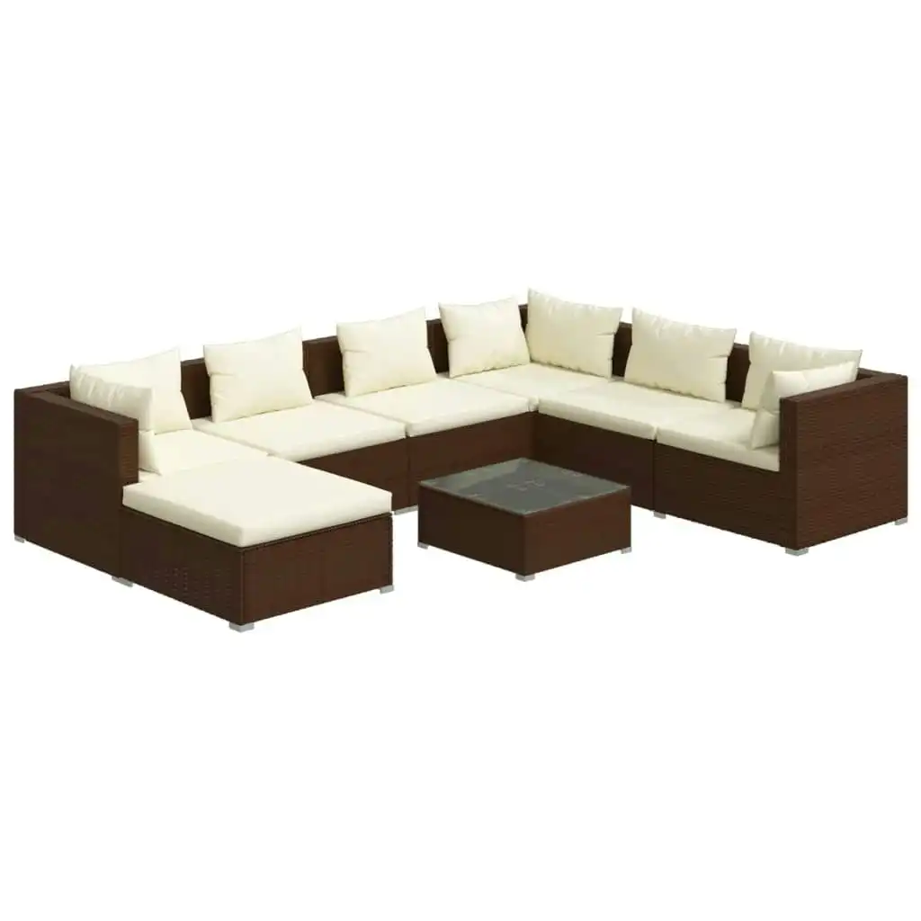 8 Piece Garden Lounge Set with Cushions Poly Rattan Brown 3101850