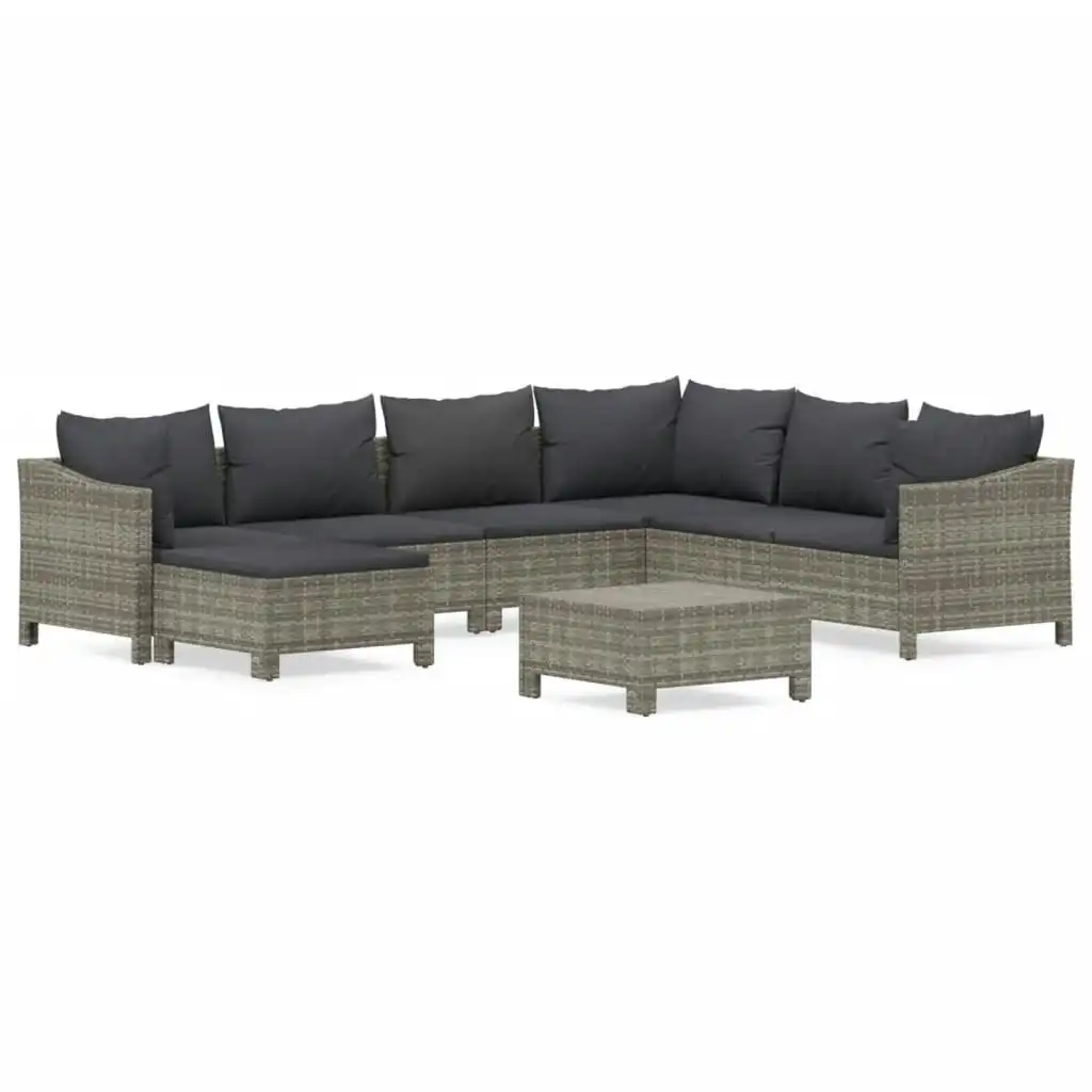 8 Piece Garden Lounge Set with Cushions Grey Poly Rattan 3187297