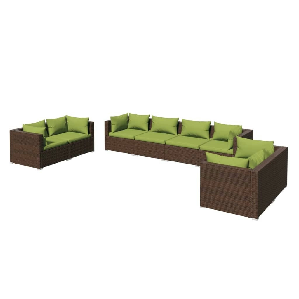 8 Piece Garden Lounge Set with Cushions Poly Rattan Brown 3102284