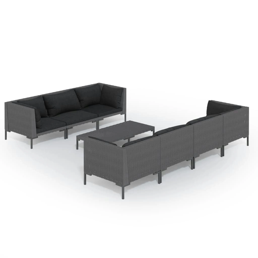 8 Piece Garden Lounge Set with Cushions Poly Rattan Dark Grey 3099801