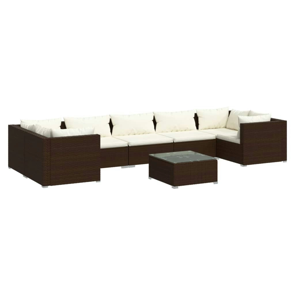 8 Piece Garden Lounge Set with Cushions Poly Rattan Brown 3101962