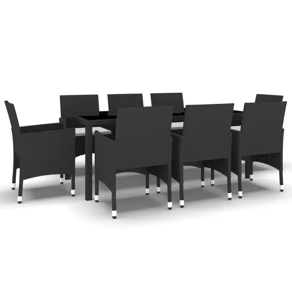 9 Piece Garden Dining Set Poly Rattan Black 3058448