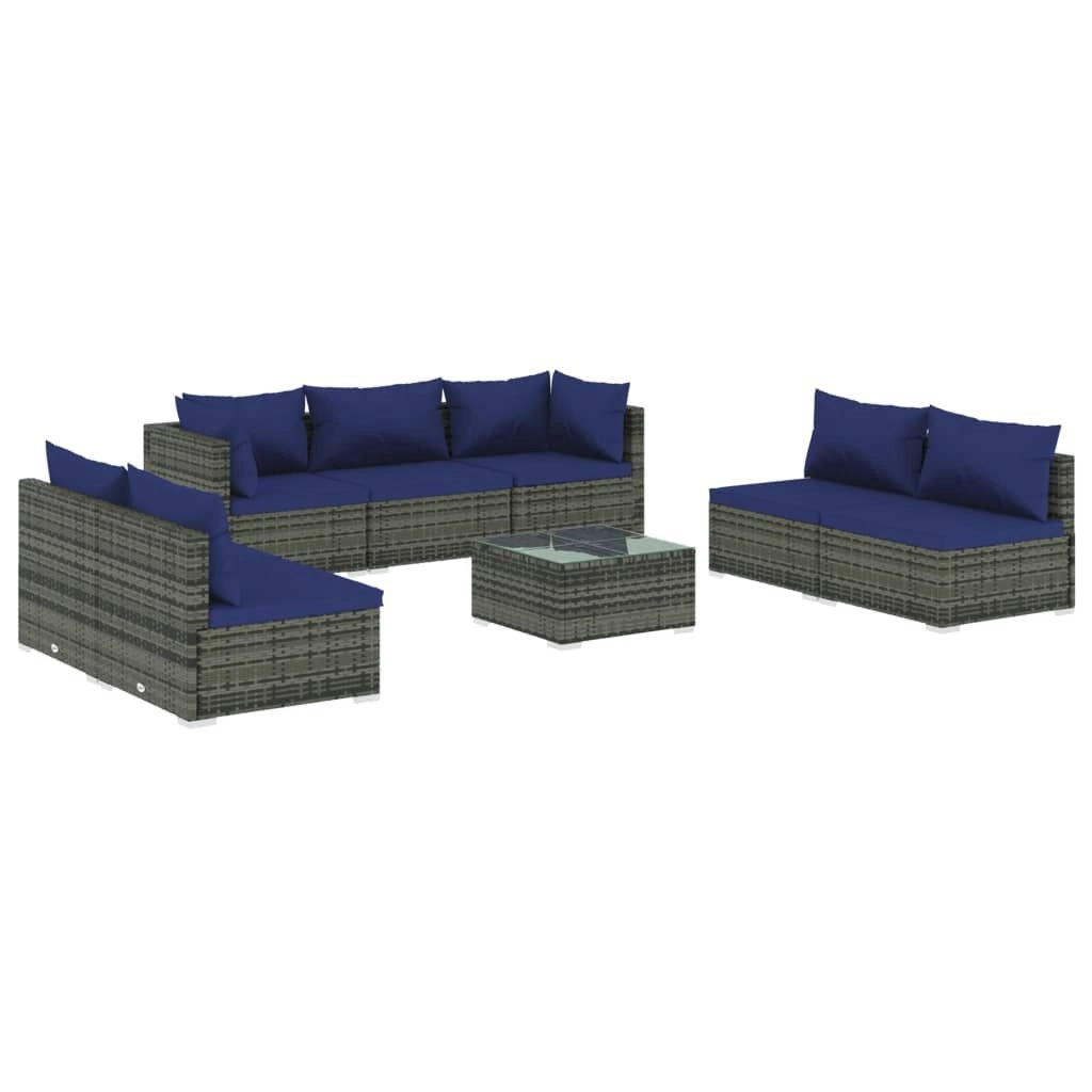 8 Piece Garden Lounge Set with Cushions Poly Rattan Grey 3102246