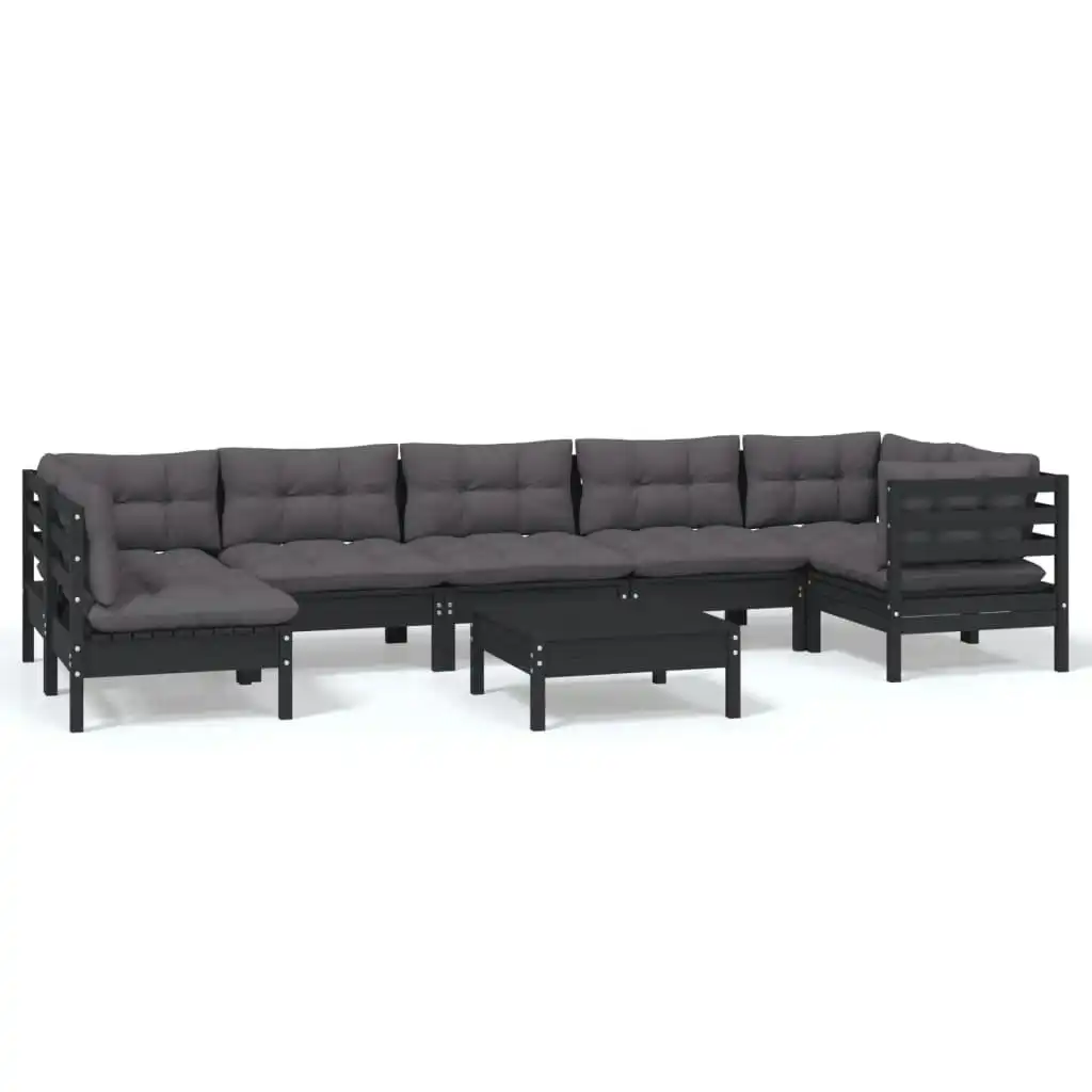 8 Piece Garden Lounge Set with Cushions Black Pinewood 3096440