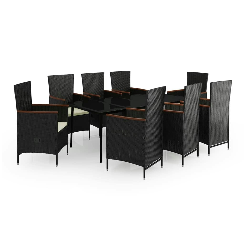 9 Piece Garden Dining Set with Cushions Black 3099448