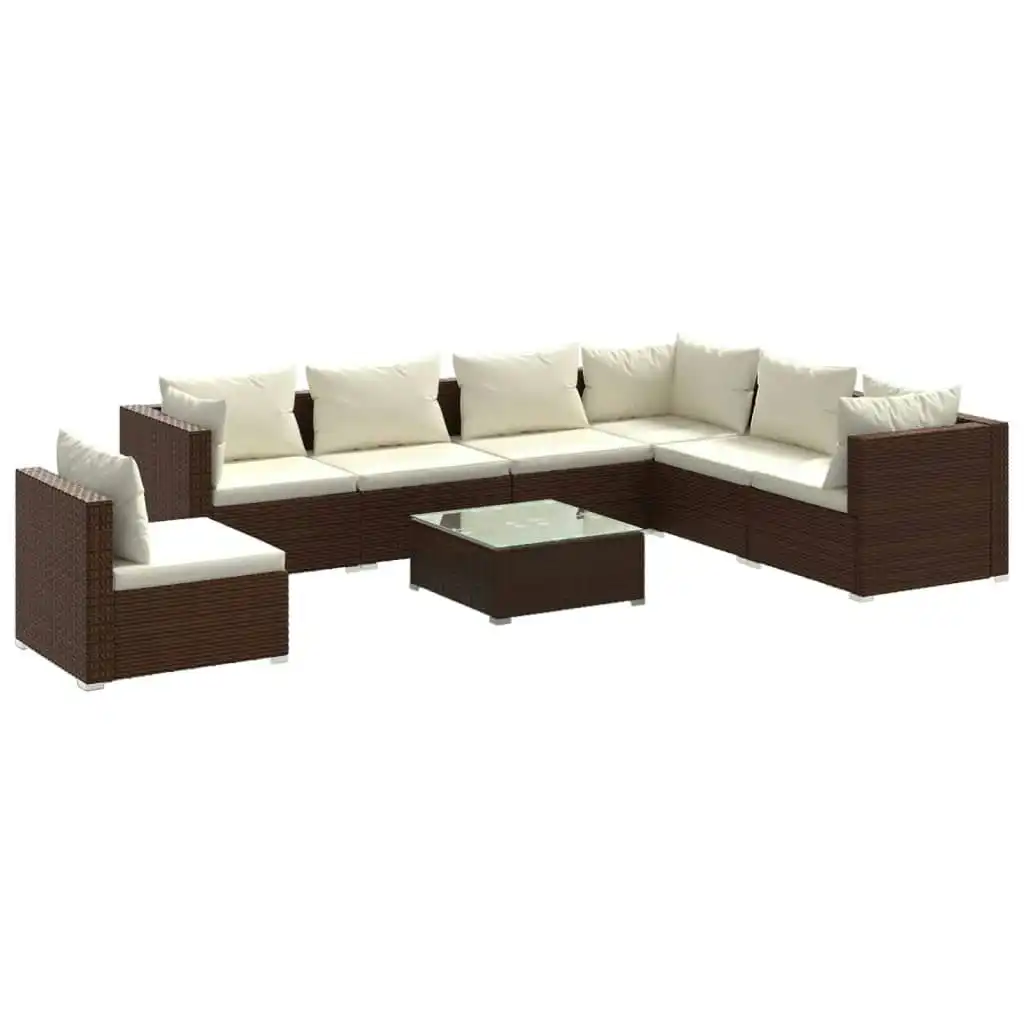 8 Piece Garden Lounge Set with Cushions Poly Rattan Brown 3102362