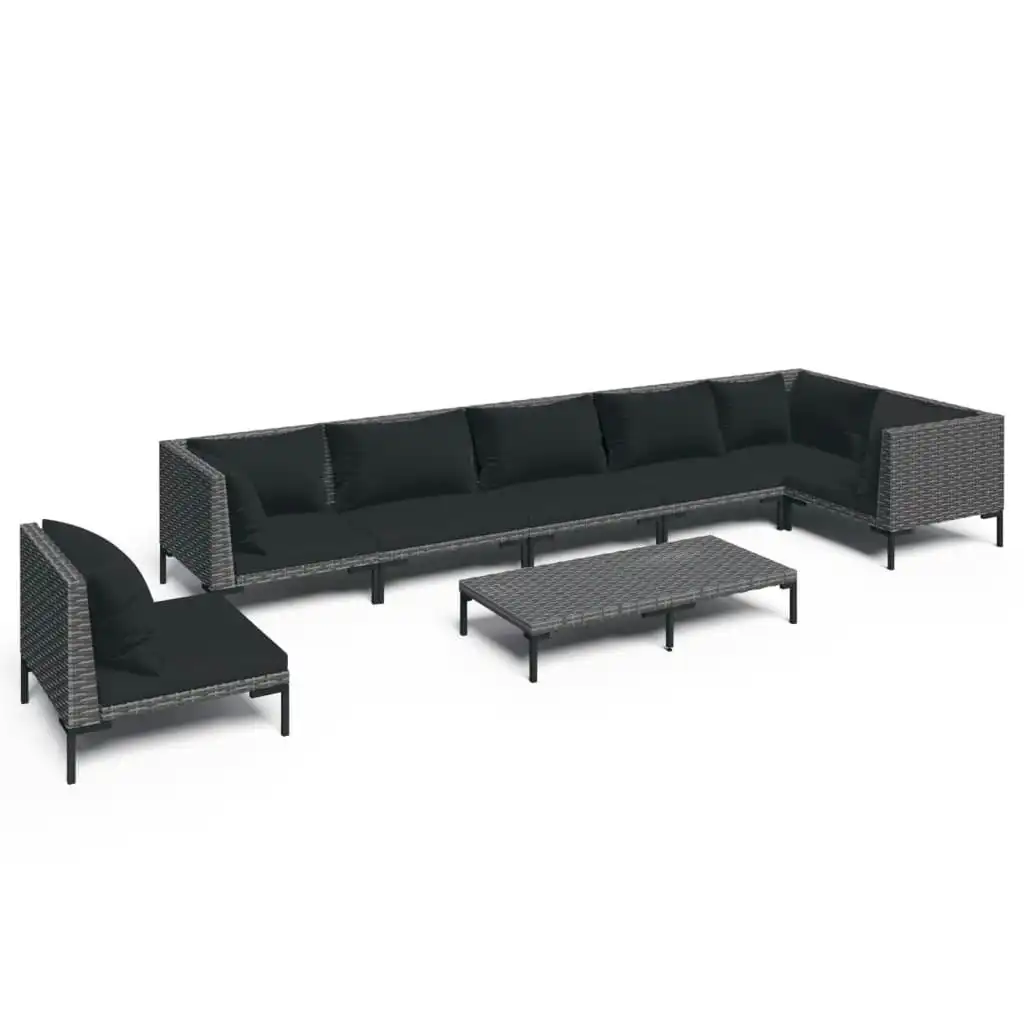 8 Piece Garden Lounge Set with Cushions Poly Rattan Dark Grey 3099855