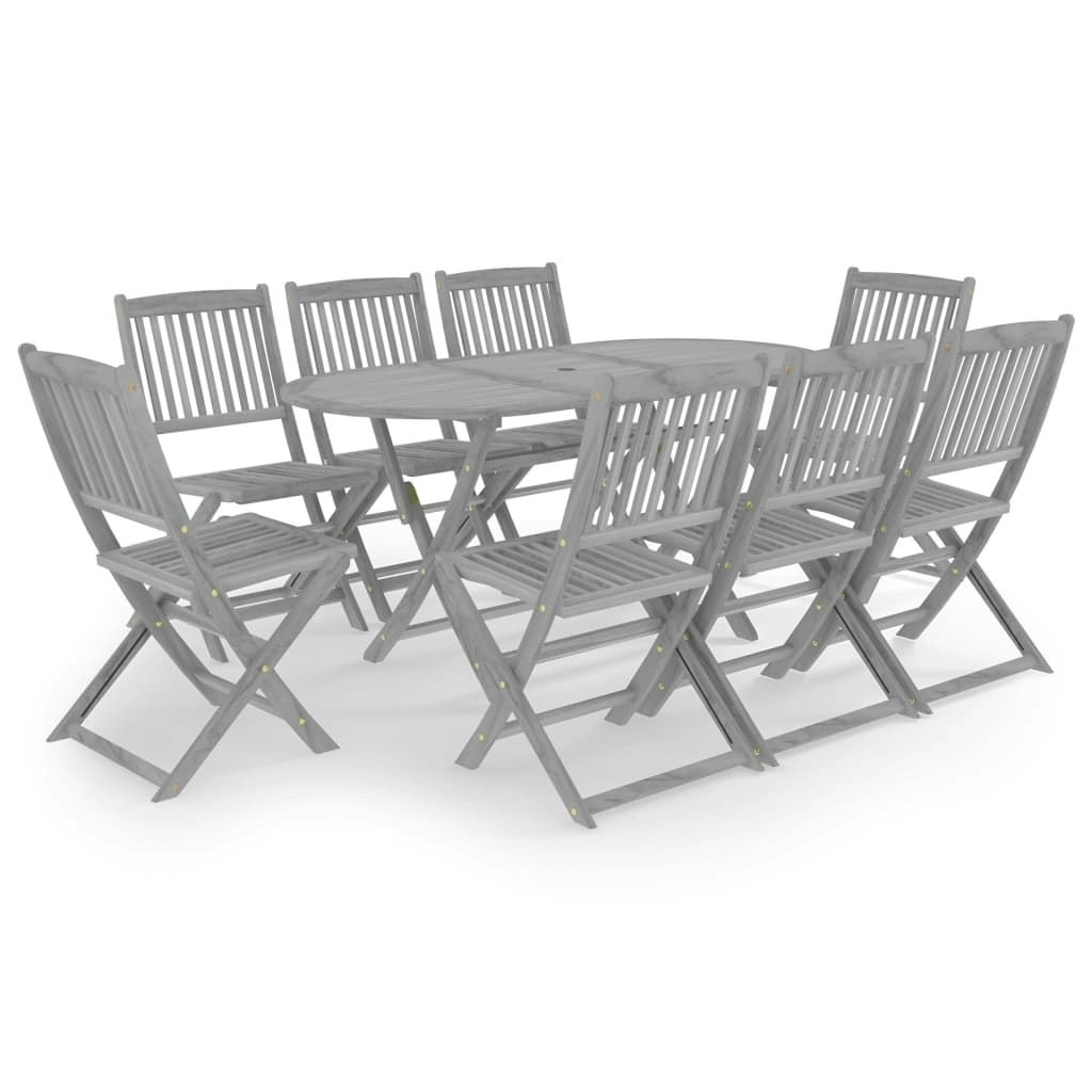 9 Piece Garden Dining Set Solid Acacia Wood Grey 3057875