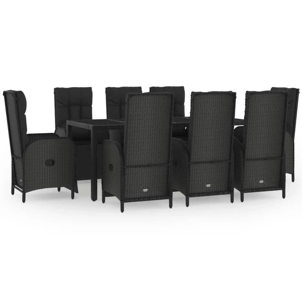 9 Piece Garden Dining Set with Cushions Black Poly Rattan 3185064