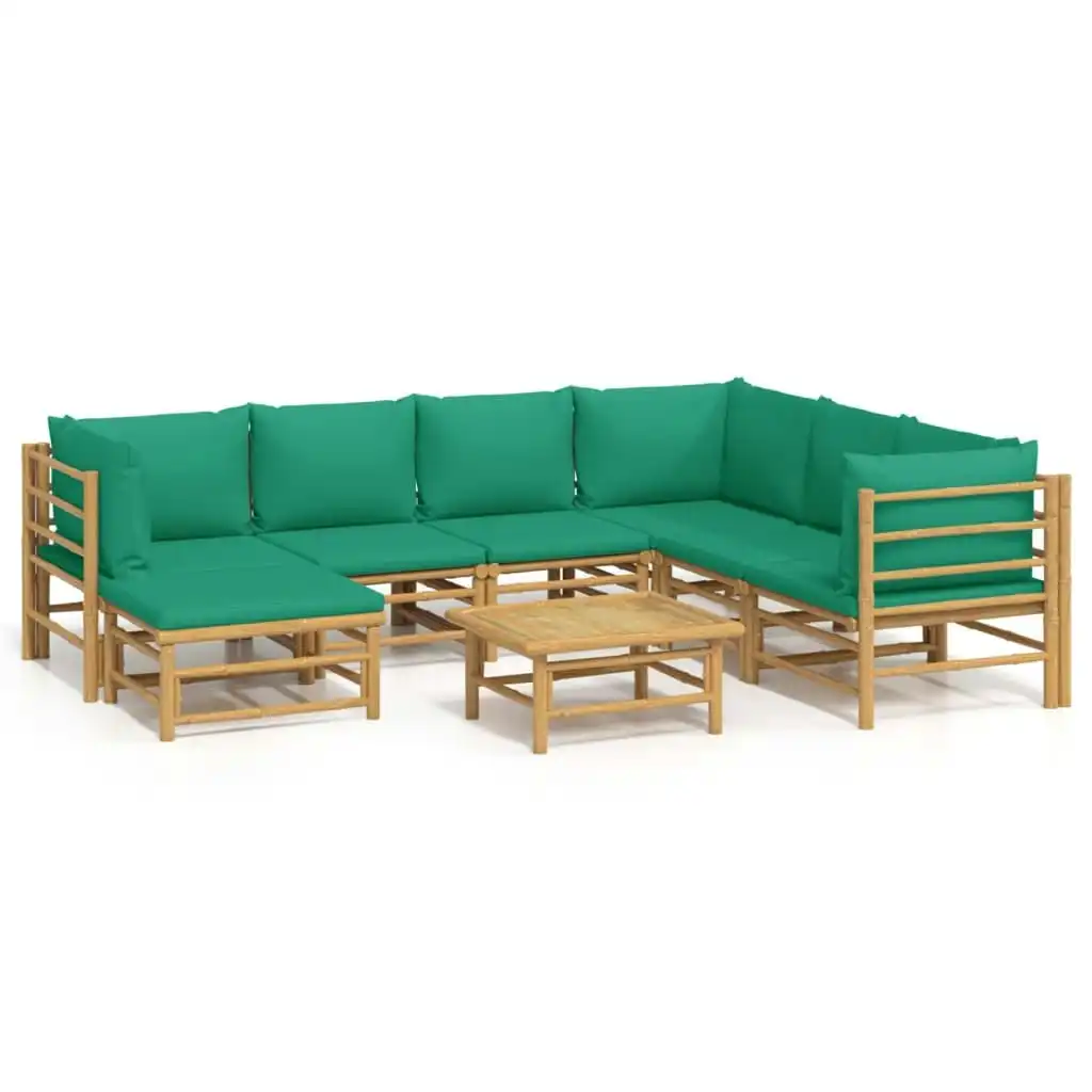 8 Piece Garden Lounge Set with Green Cushions  Bamboo 3155159