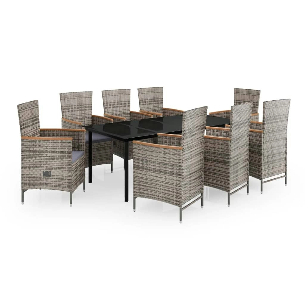 9 Piece Garden Dining Set with Cushions Grey 3099436