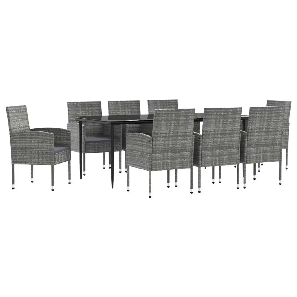 9 Piece Garden Dining Set Grey and Black Poly Rattan and Steel 3203327