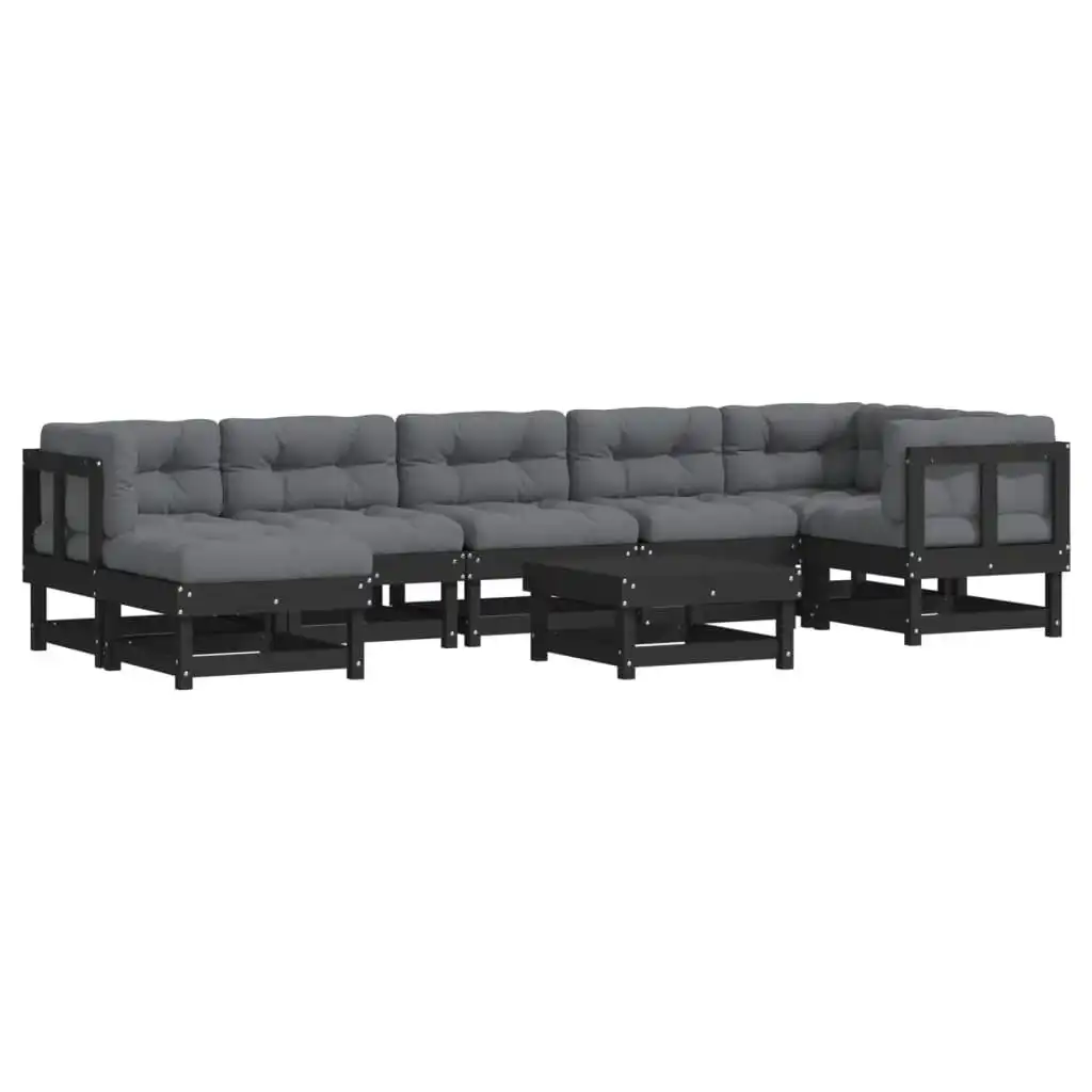 8 Piece Garden Lounge Set with Cushions Black Solid Wood 3185847