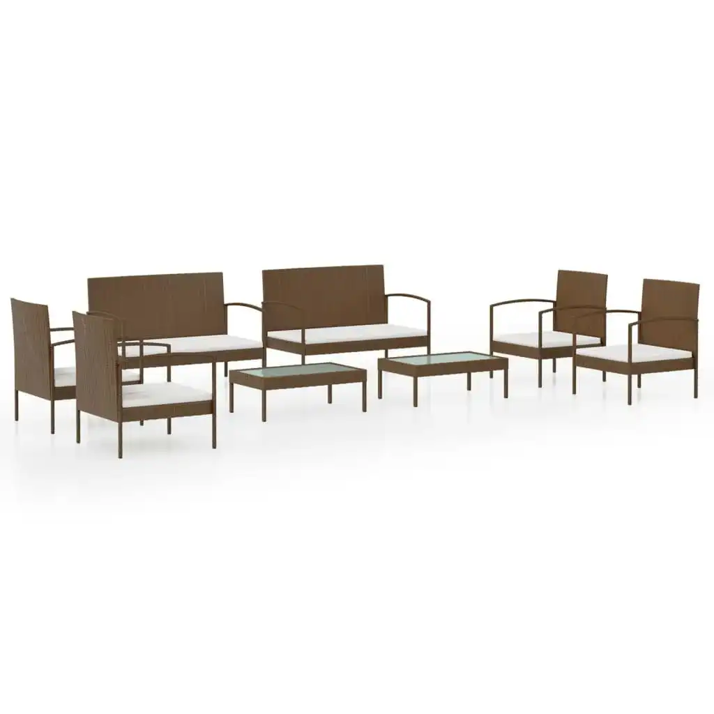 8 Piece Garden Lounge Set with Cushions Poly Rattan Brown 3095965