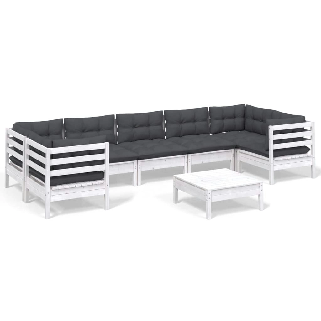 8 Piece Garden Lounge Set with Cushions White Pinewood 3097314