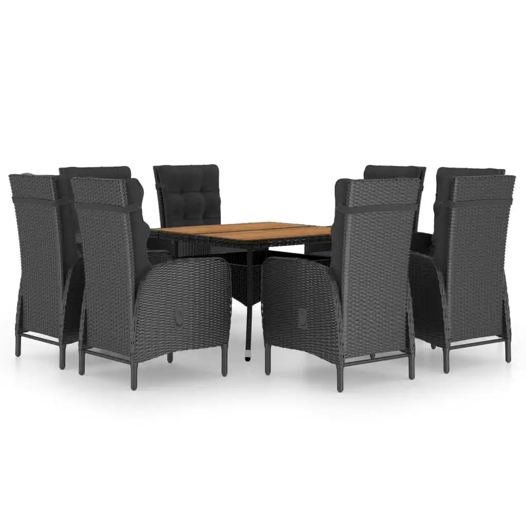 9 Piece Garden Dining Set Poly Rattan and Acacia Wood Black 3058533