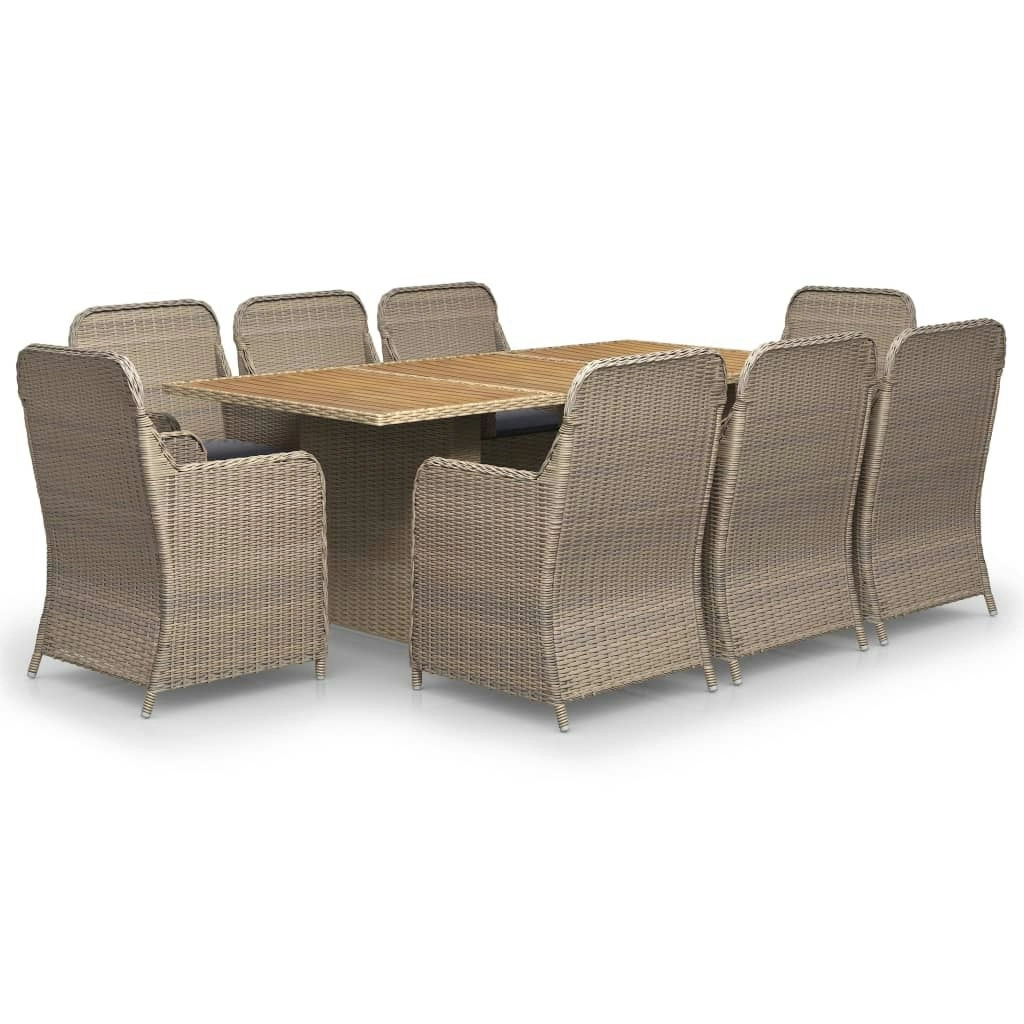 9 Piece Garden Dining Set Poly Rattan Brown 3059470