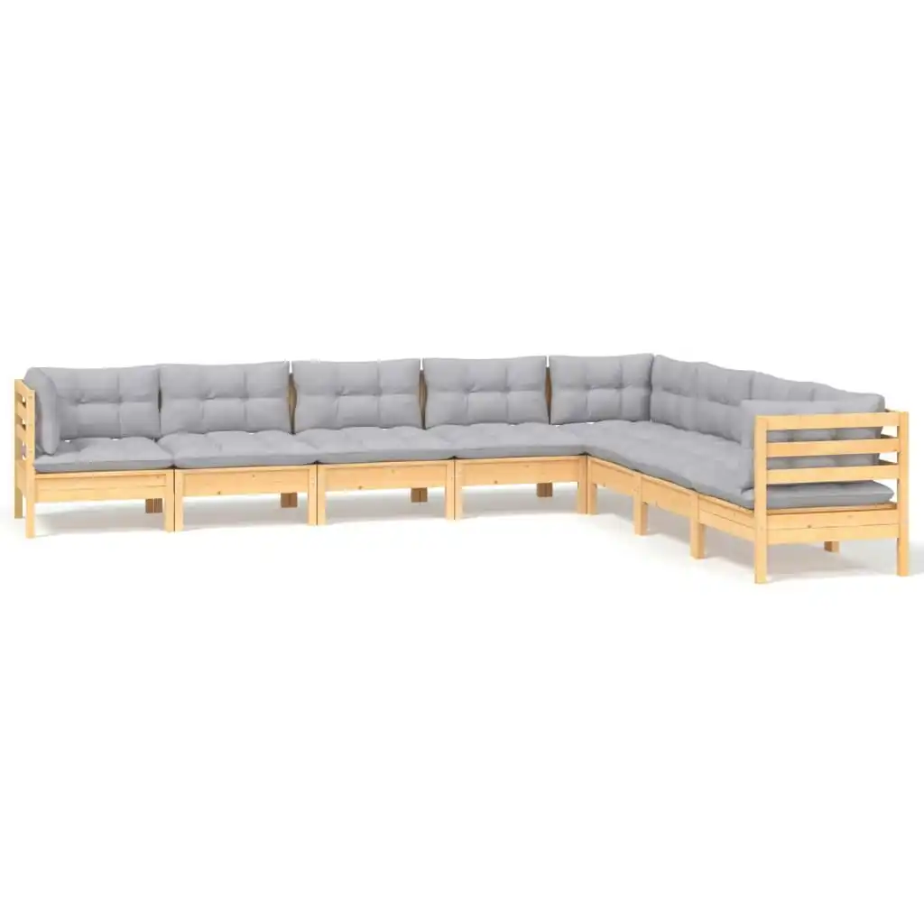 8 Piece Garden Lounge Set with Grey Cushions Solid Pinewood 3096802