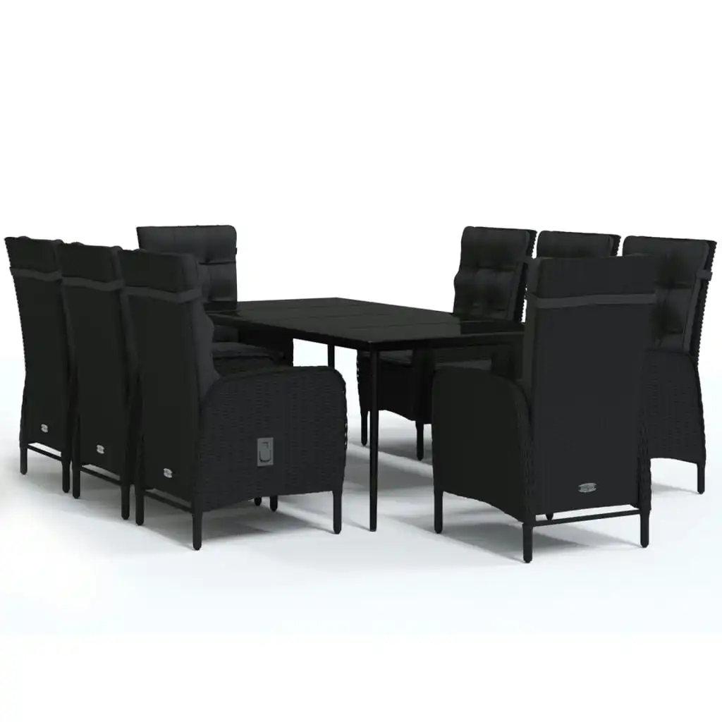 9 Piece Garden Dining Set with Cushions Black 3099370