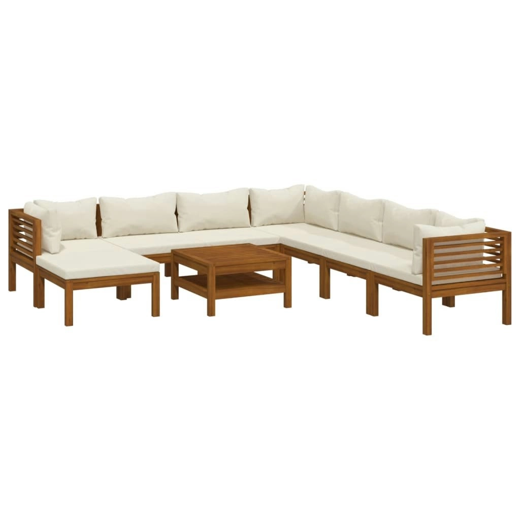 9 Piece Garden Lounge Set with Cream Cushion Solid Acacia Wood 3086945