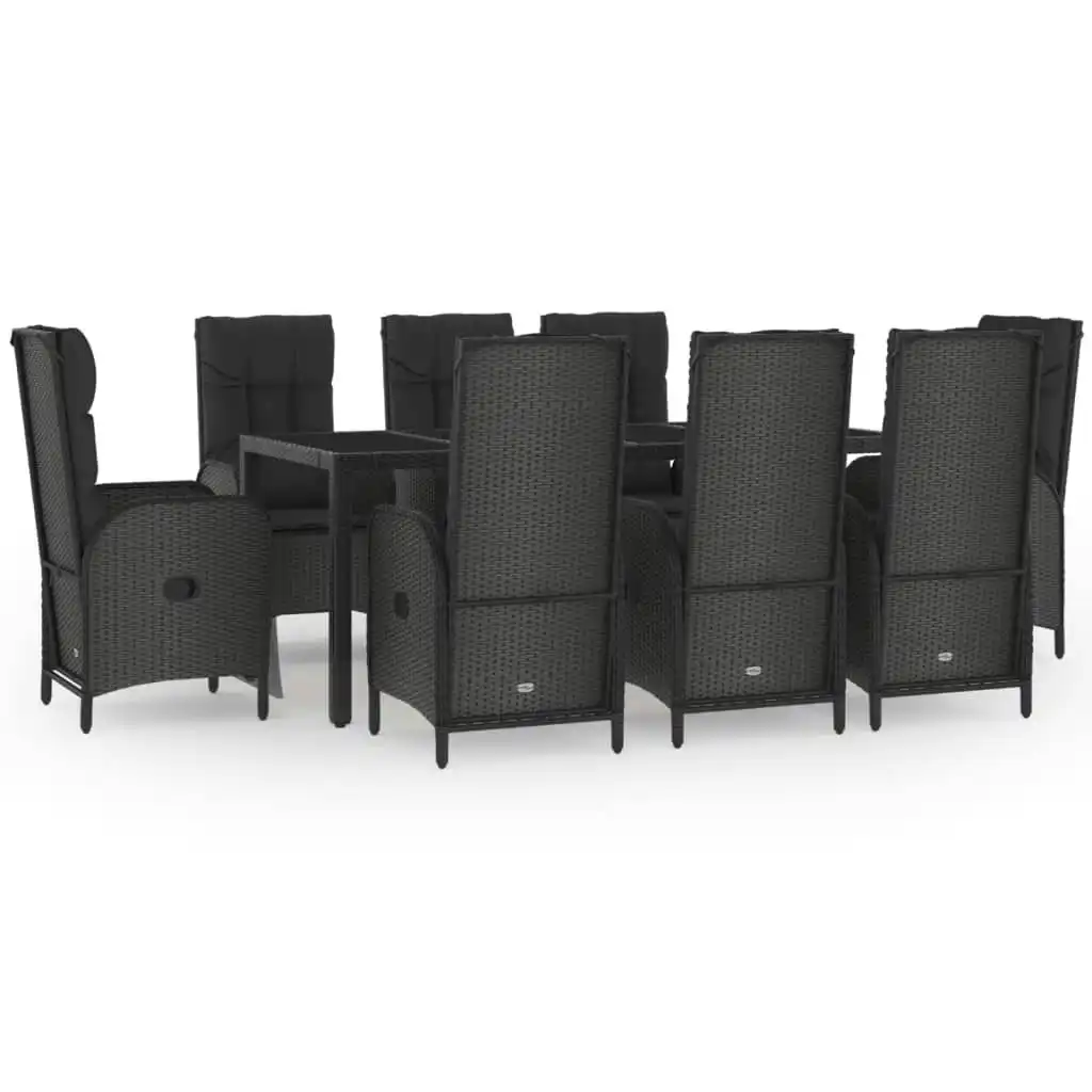 9 Piece Garden Dining Set with Cushions Black and Grey Poly Rattan 3185058