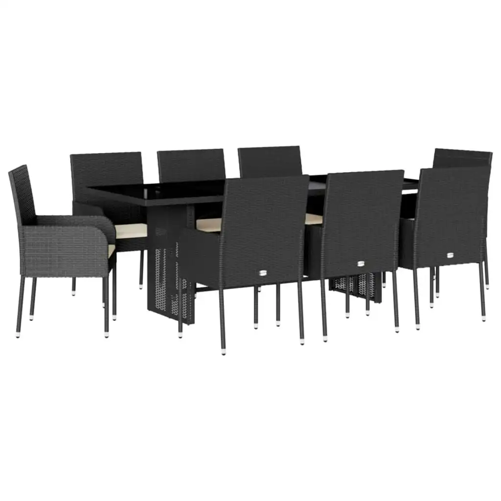 9 Piece Garden Dining Set with Cushions Black Poly Rattan 3213507